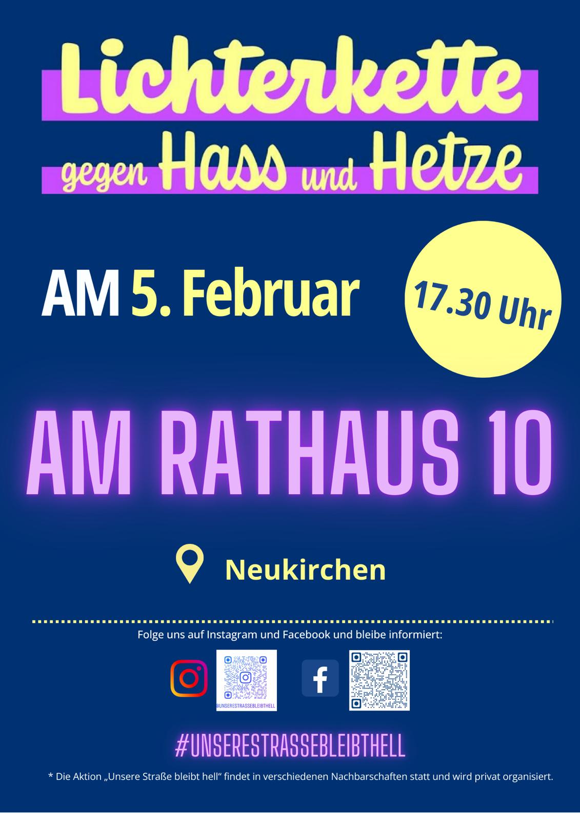 Lichterkette gegen Hass und Hetze, Neukirchen Rathaus 5.2. 17.30